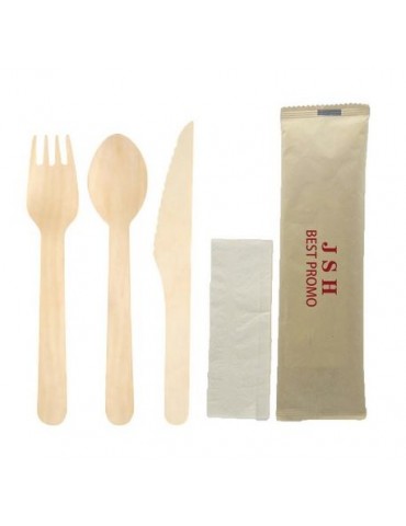 DISPOSABLE WOODEN KNIFE, FORK AND SPOON KIT